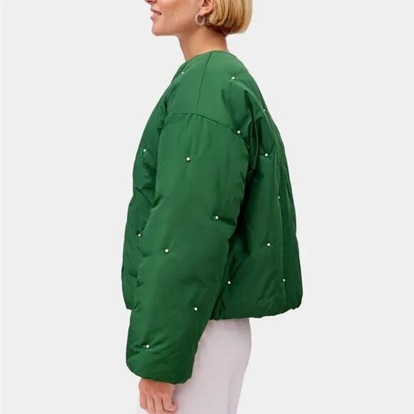 NWT SLEEPER Puffer Jacket in Green with Pearl Details / Size S/M - Picture 5 of 9